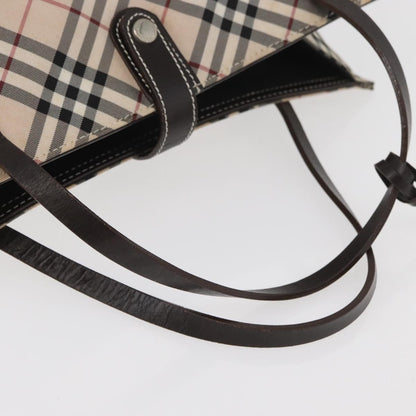 Burberry BURBERRY Nova Check Blue Label Hand Bag Nylon Beige Silver Authentic bs34396