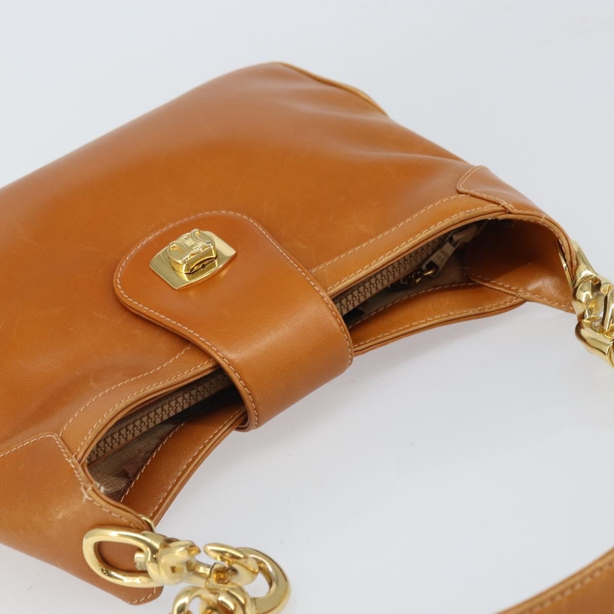 Celine CELINE Shoulder Bag Leather Brown Gold Authentic 166334