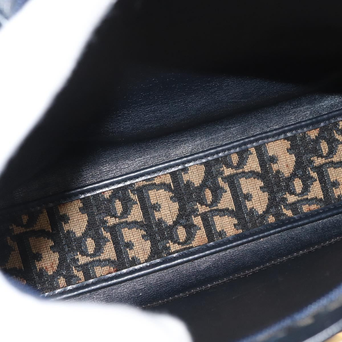 Dior Christian Dior Trotter Canvas Shoulder Bag Navy Gold Authentic 181395