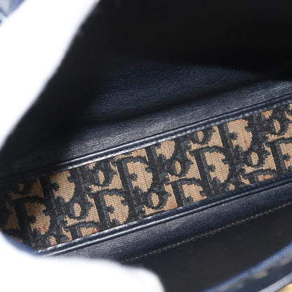 Dior Christian Dior Trotter Canvas Shoulder Bag Navy Gold Authentic 181395