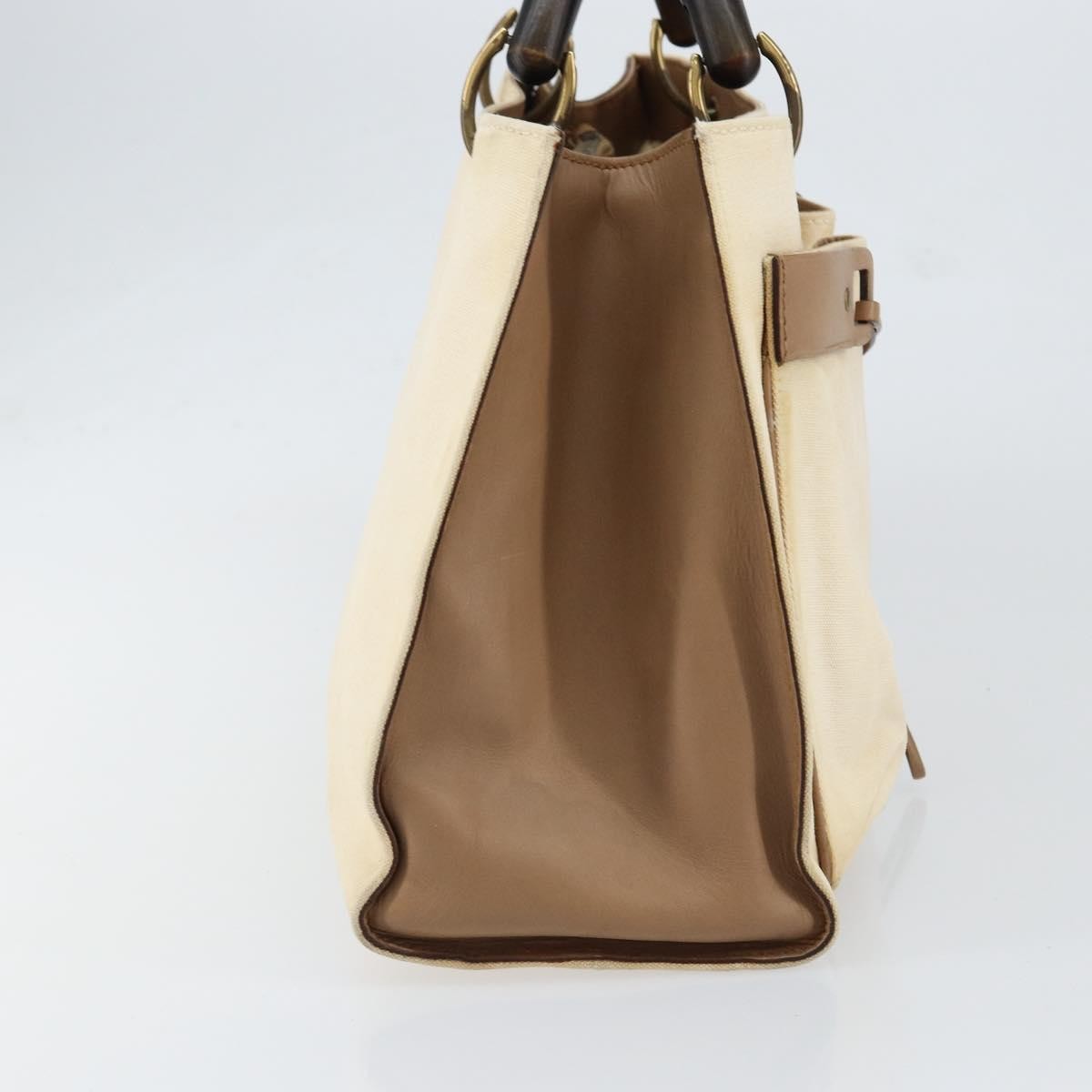 Gucci GUCCI Bamboo Hand Bag Canvas Ivory Gold 109138 Authentic 153356