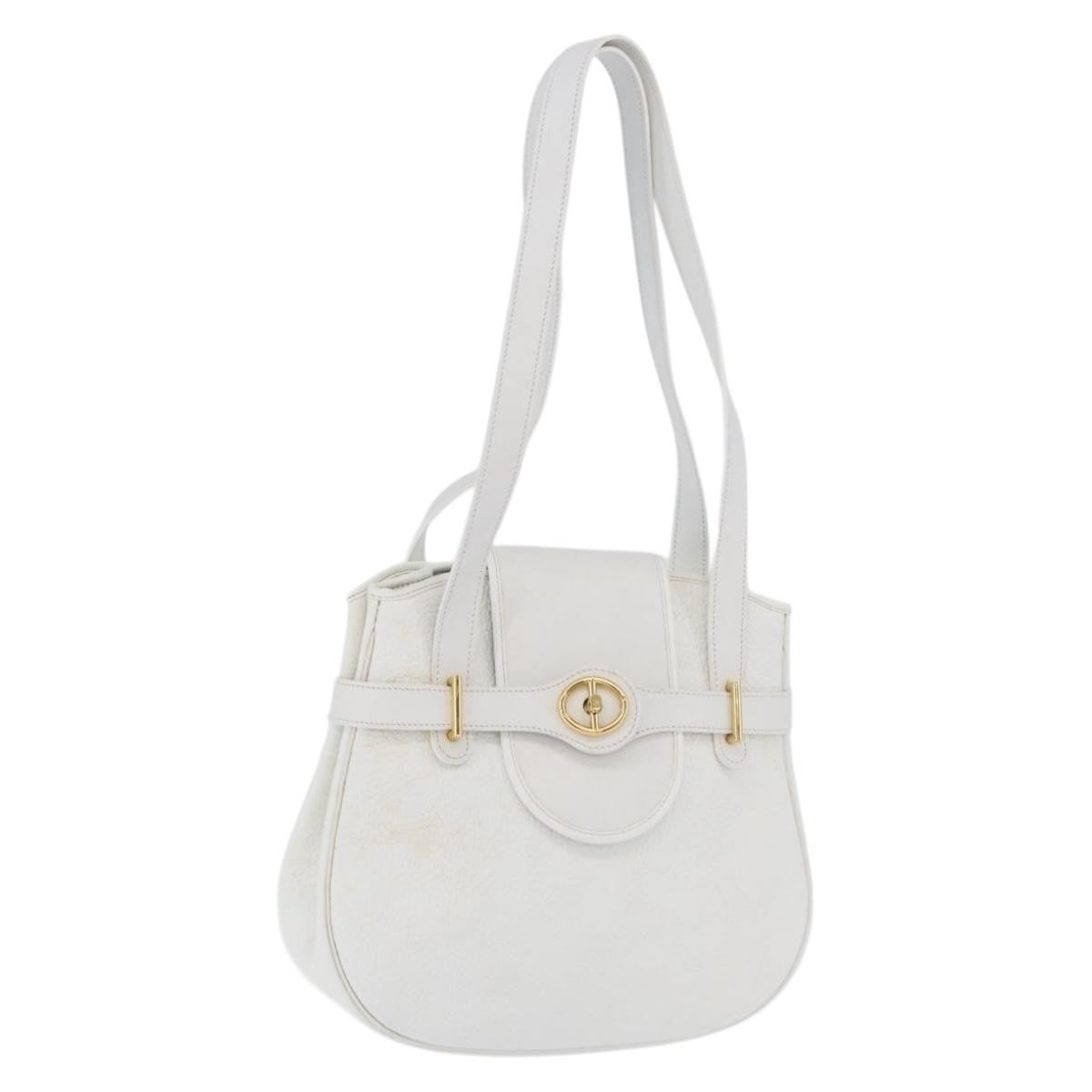 Dior Christian Dior Shoulder Bag Leather White Gold Authentic 176489