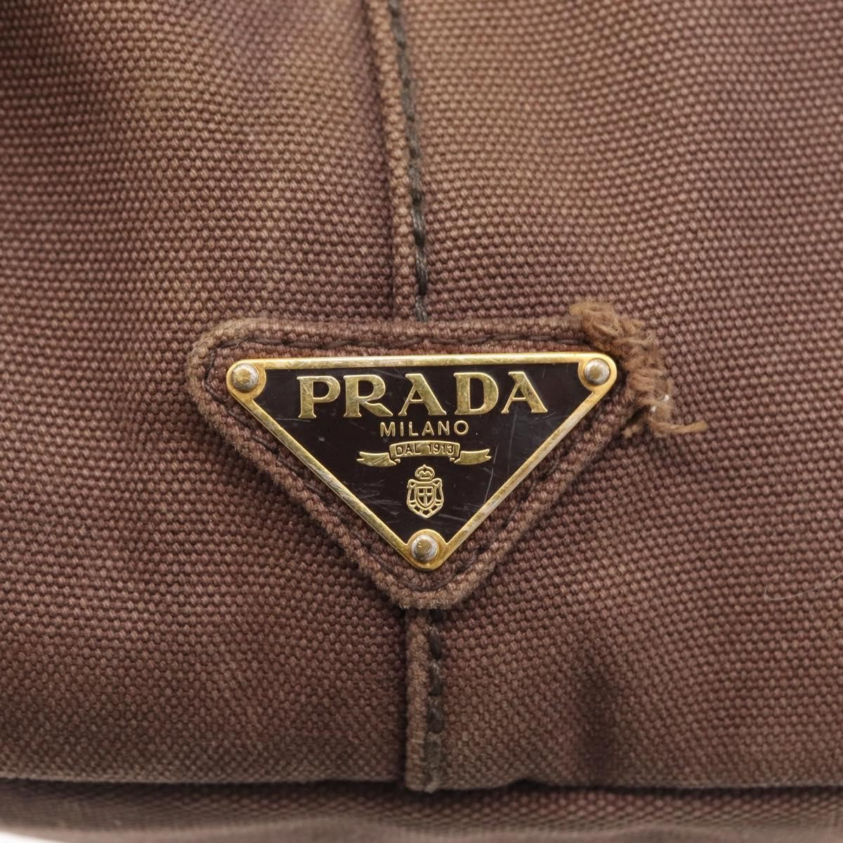 Prada PRADA Canapa MM Hand Bag Canvas Brown Gold Authentic 176198