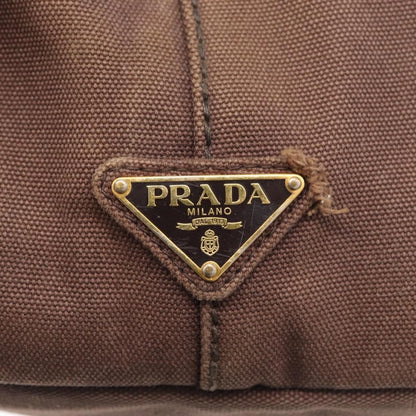 Prada PRADA Canapa MM Hand Bag Canvas Brown Gold Authentic 176198