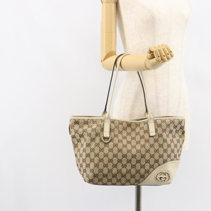 Gucci GUCCI GG Canvas Newbrit Tote Bag Beige Gold 169946 Authentic gh1314