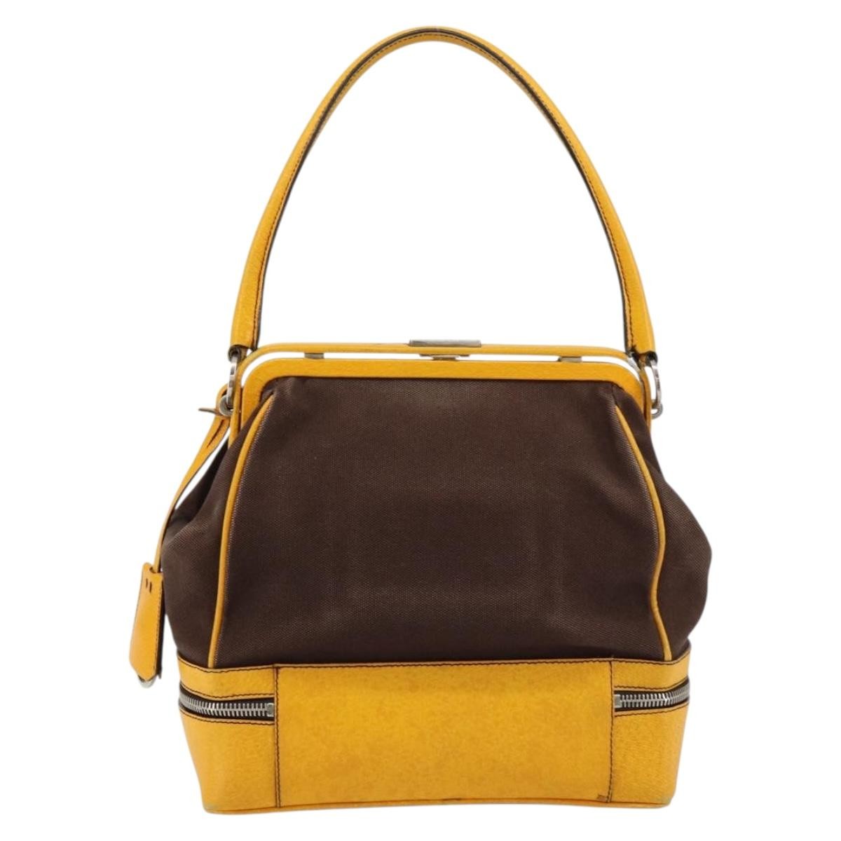 Prada PRADA Hand Bag Canvas Yellow Brown Authentic 154533