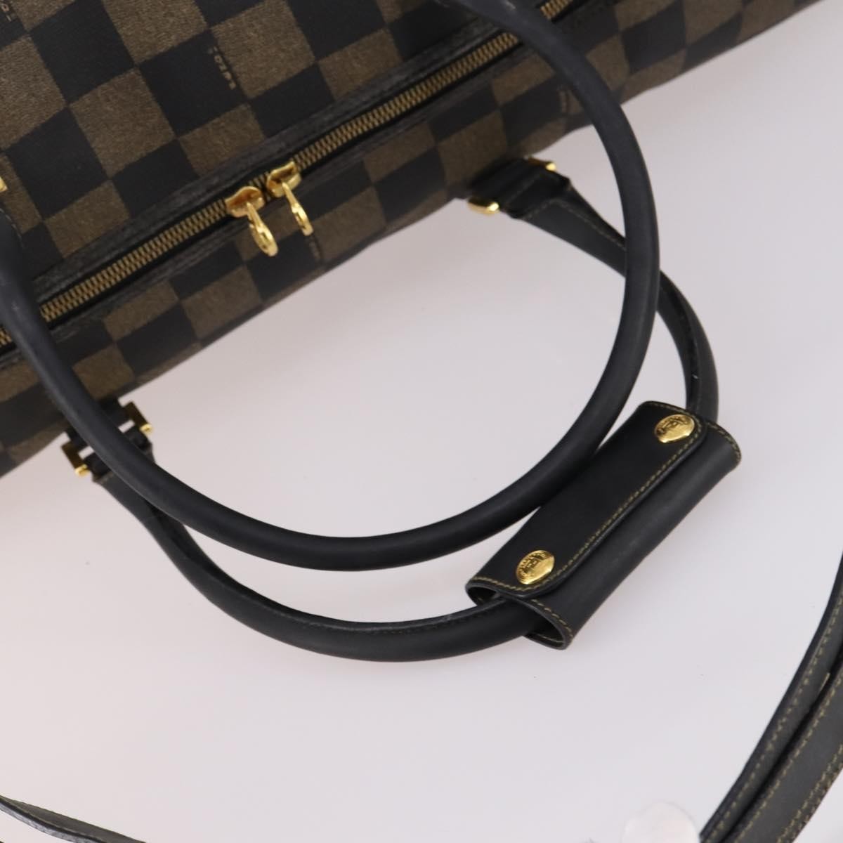 Fendi FENDI Pecan Canvas Boston Bag PVC 2way Black Brown Authentic 141408