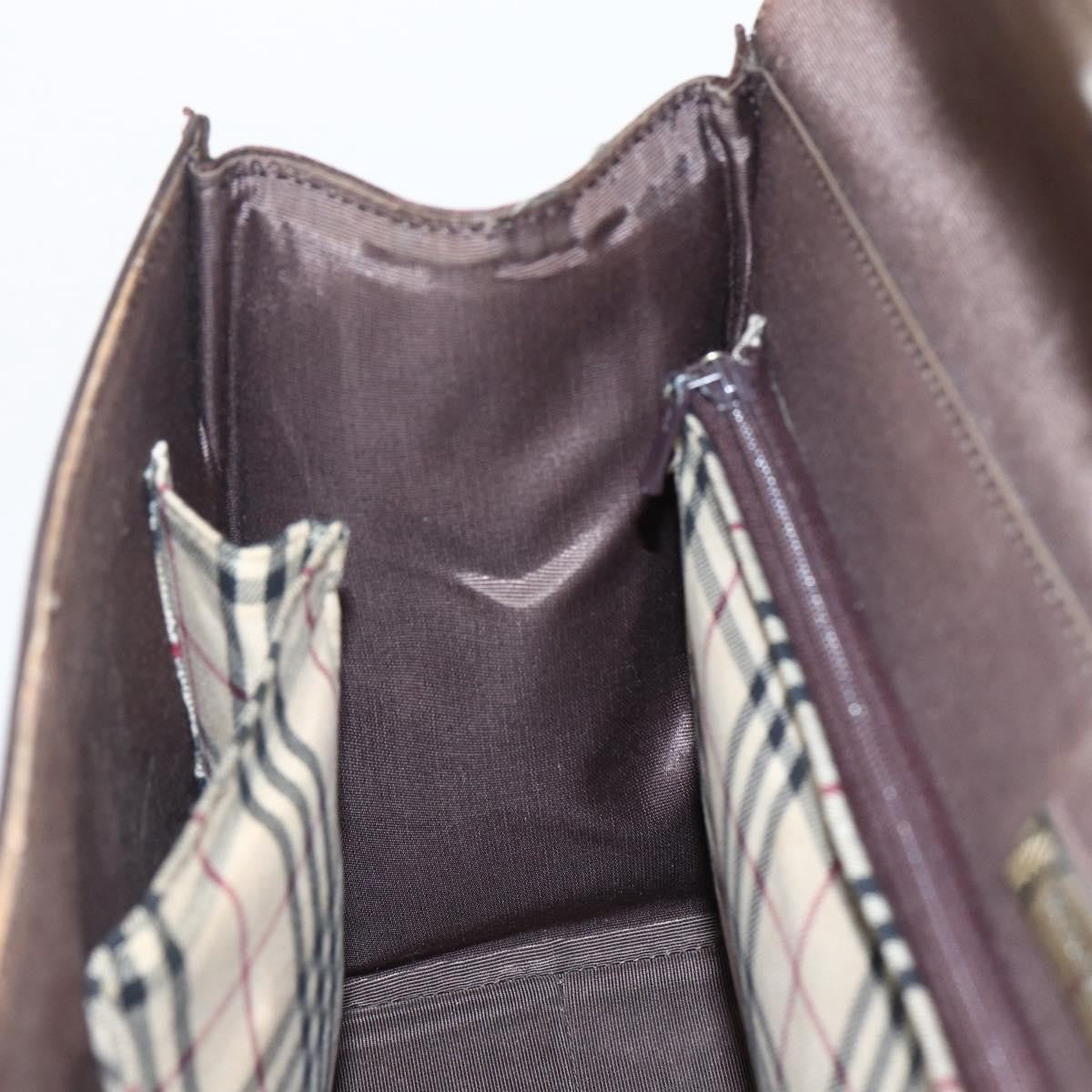 Burberry BURBERRY Hand Bag Leather Brown Silver Authentic BA10747
