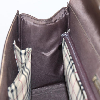 Burberry BURBERRY Hand Bag Leather Brown Silver Authentic BA10747