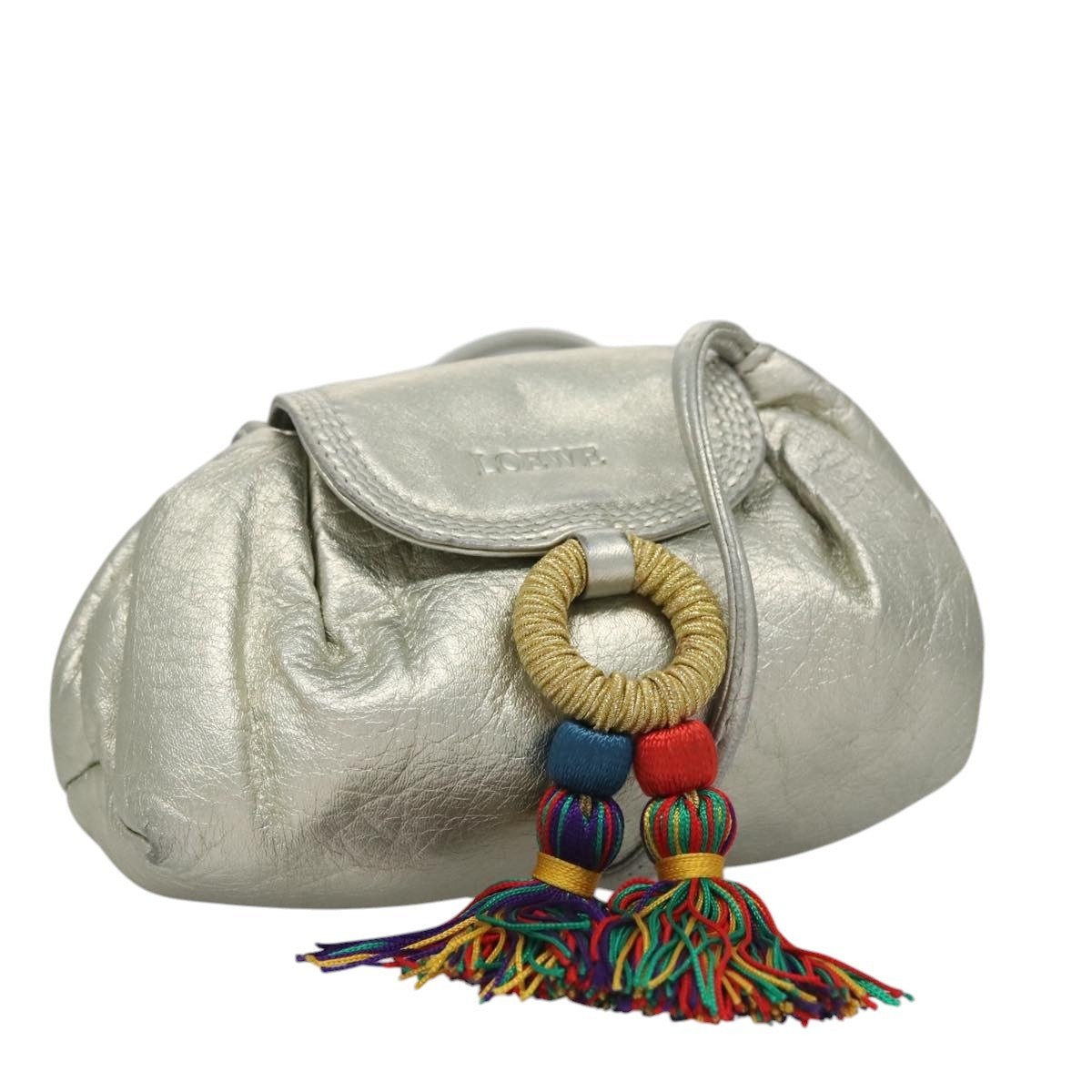 Loewe LOEWE Fringe Shoulder Bag Leather Silver tone Authentic 99979