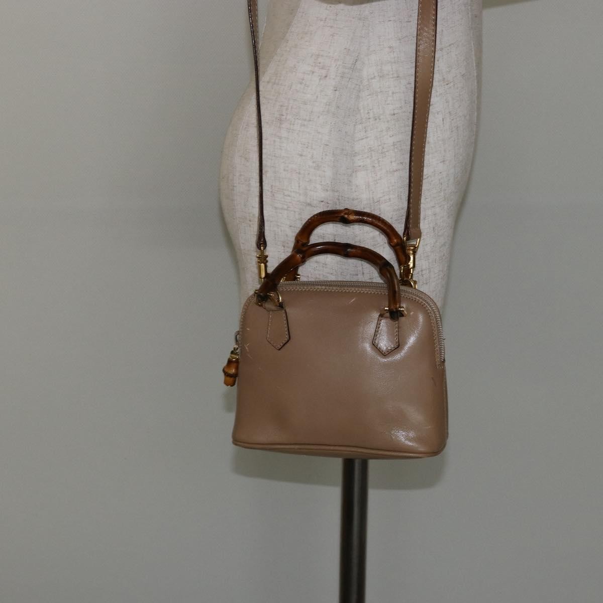 Gucci GUCCI Bamboo Hand Bag Leather 2way Beige Gold 007 2865 0231 Authentic 143591