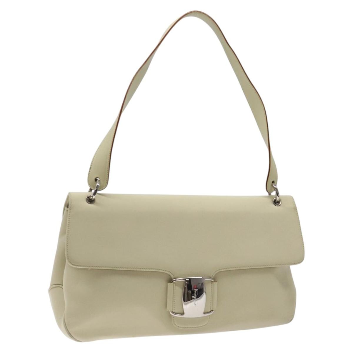 Salvatore Ferragamo Salvatore Ferragamo Gancini Shoulder Bag Canvas White Silver Authentic bs25930