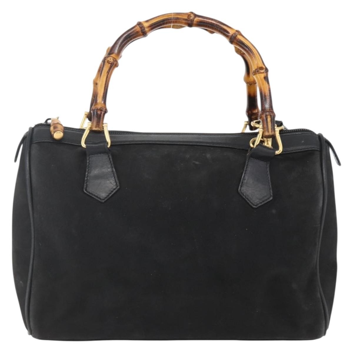 Gucci GUCCI Bamboo Hand Bag Suede 2way Black Gold 000 3444 0294 Authentic 161026