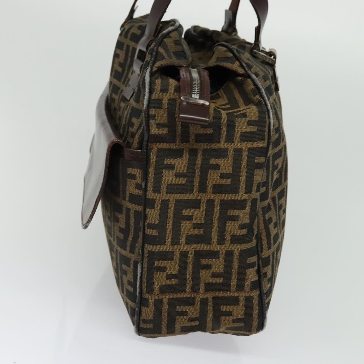 Fendi FENDI Zucca Canvas Hand Bag Black Brown Authentic ar13658