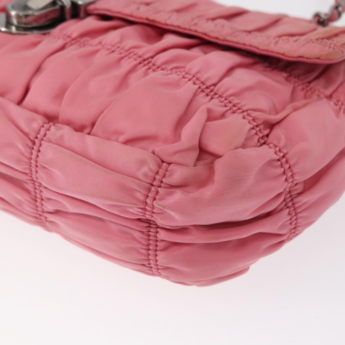 Prada PRADA Gathered Chain Shoulder Bag Nylon Pink Silver Authentic 161419