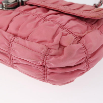 Prada PRADA Gathered Chain Shoulder Bag Nylon Pink Silver Authentic 161419