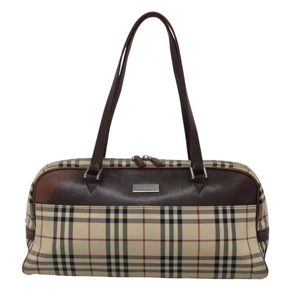 Burberry BURBERRY Nova Check Boston Bag Canvas Beige Authentic BD1812