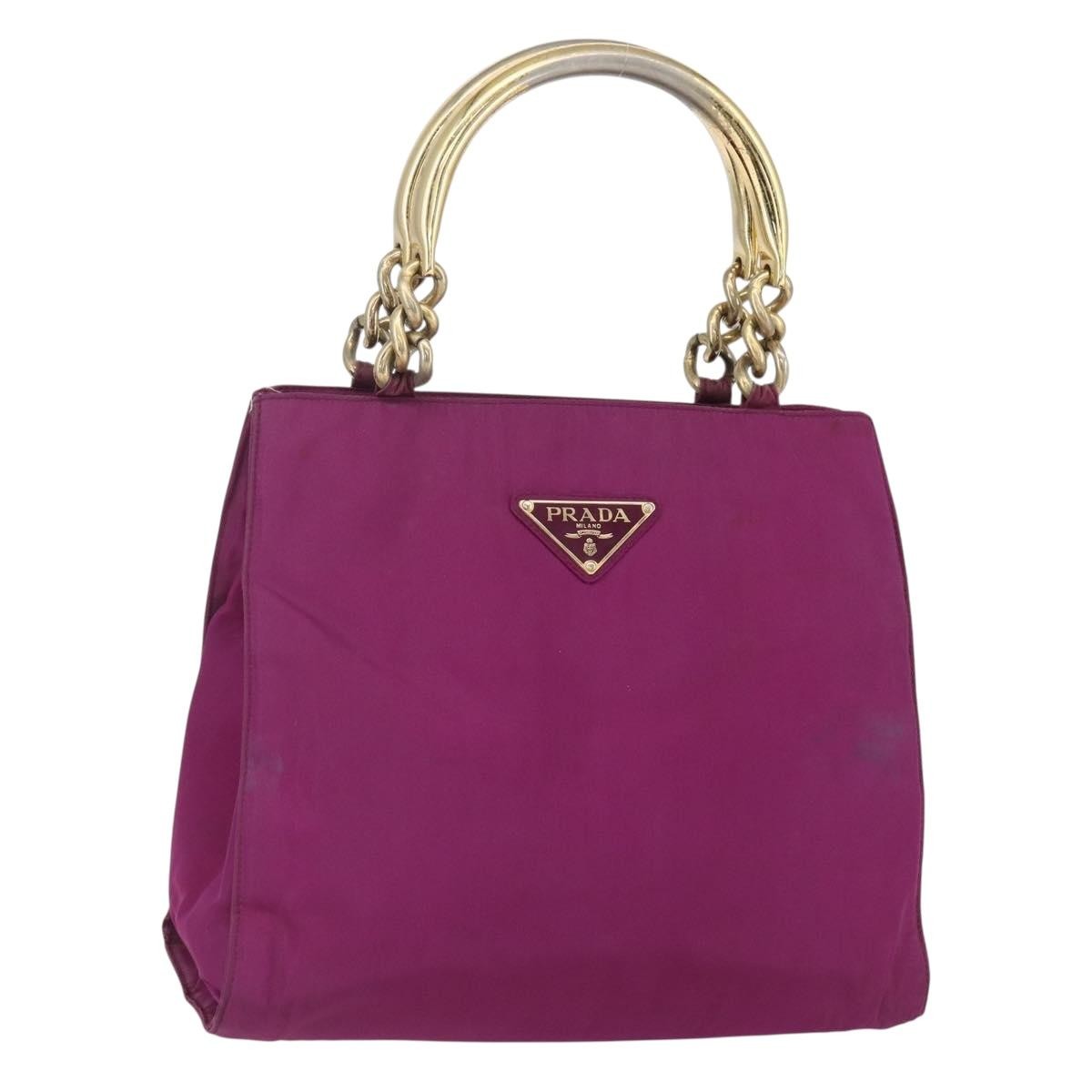 Prada PRADA Hand Bag Nylon Metal Purple Gold Authentic 155416