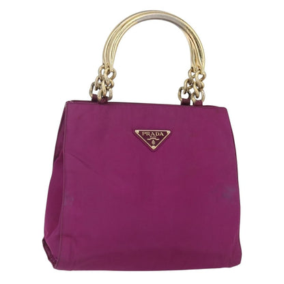 Prada PRADA Hand Bag Nylon Metal Purple Gold Authentic 155416