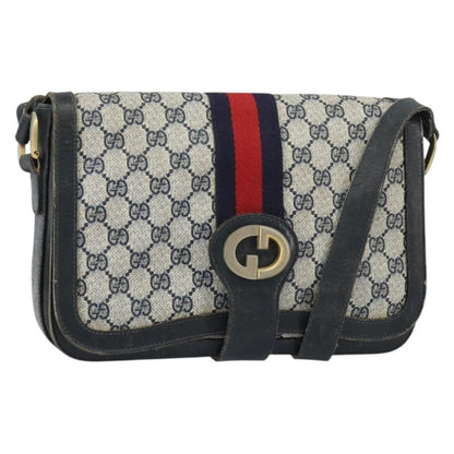 Gucci GUCCI GG Supreme Sherry Line Shoulder Bag PVC Navy Gold Authentic 160298