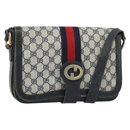 Gucci GUCCI GG Supreme Sherry Line Shoulder Bag PVC Navy Gold Authentic 160298