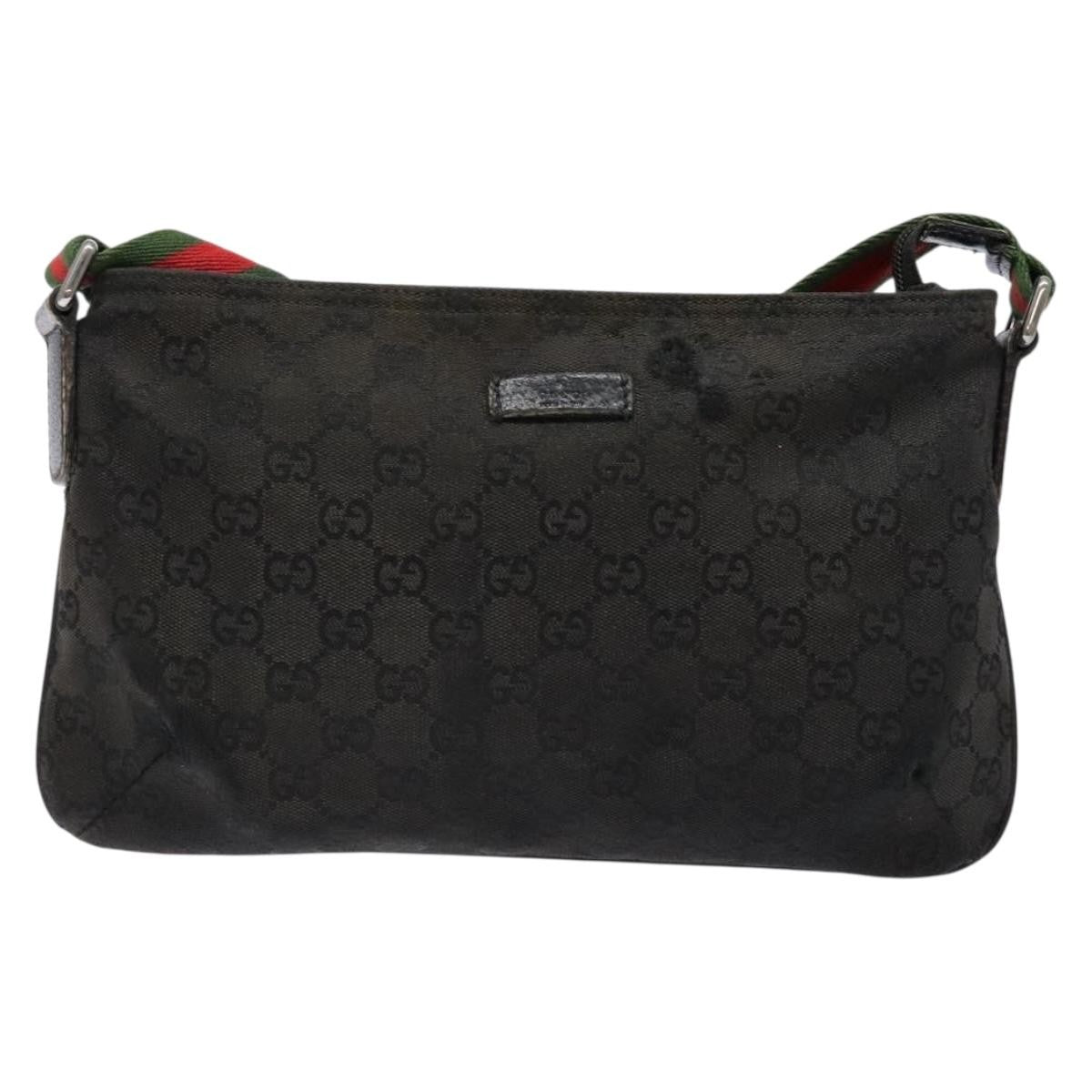Gucci GUCCI GG Canvas Web Sherry Line Shoulder Bag Black Silver 189749 Authentic bs28637