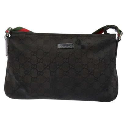 Gucci GUCCI GG Canvas Web Sherry Line Shoulder Bag Black Silver 189749 Authentic bs28637