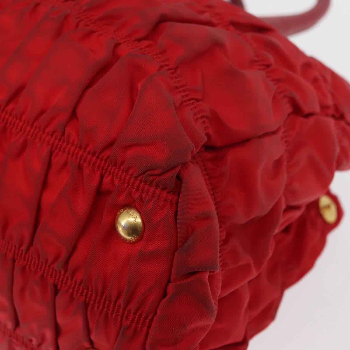 Prada PRADA Hand Bag Nylon Leather 2way Red Gold Authentic 155077