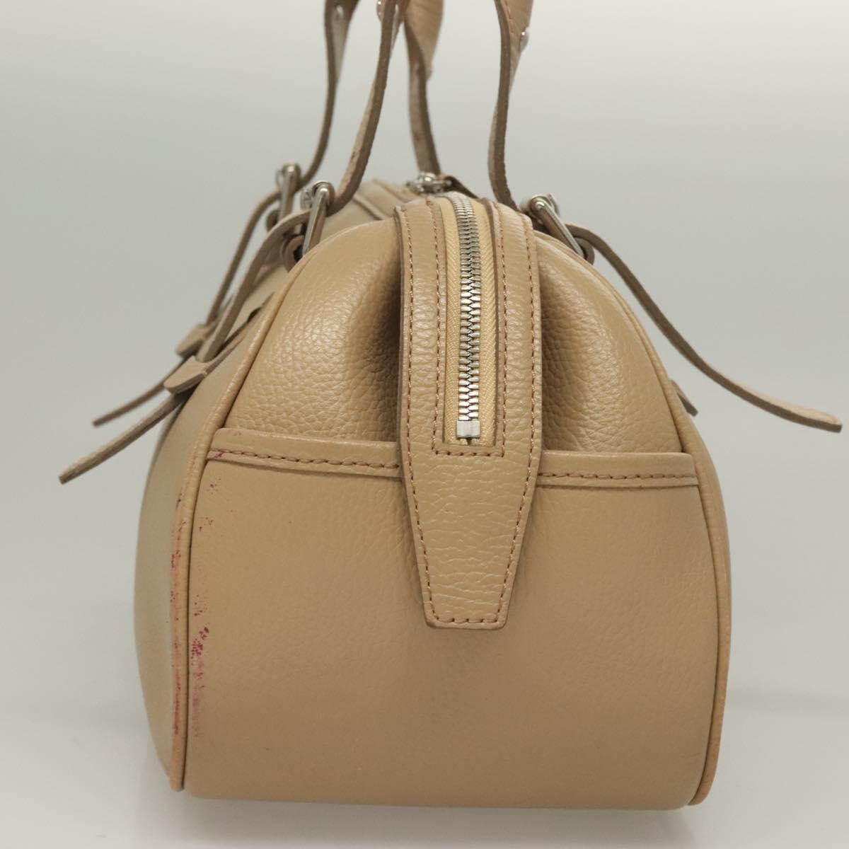 Burberry BURBERRY Hand Bag Leather Beige Silver Authentic ep9861