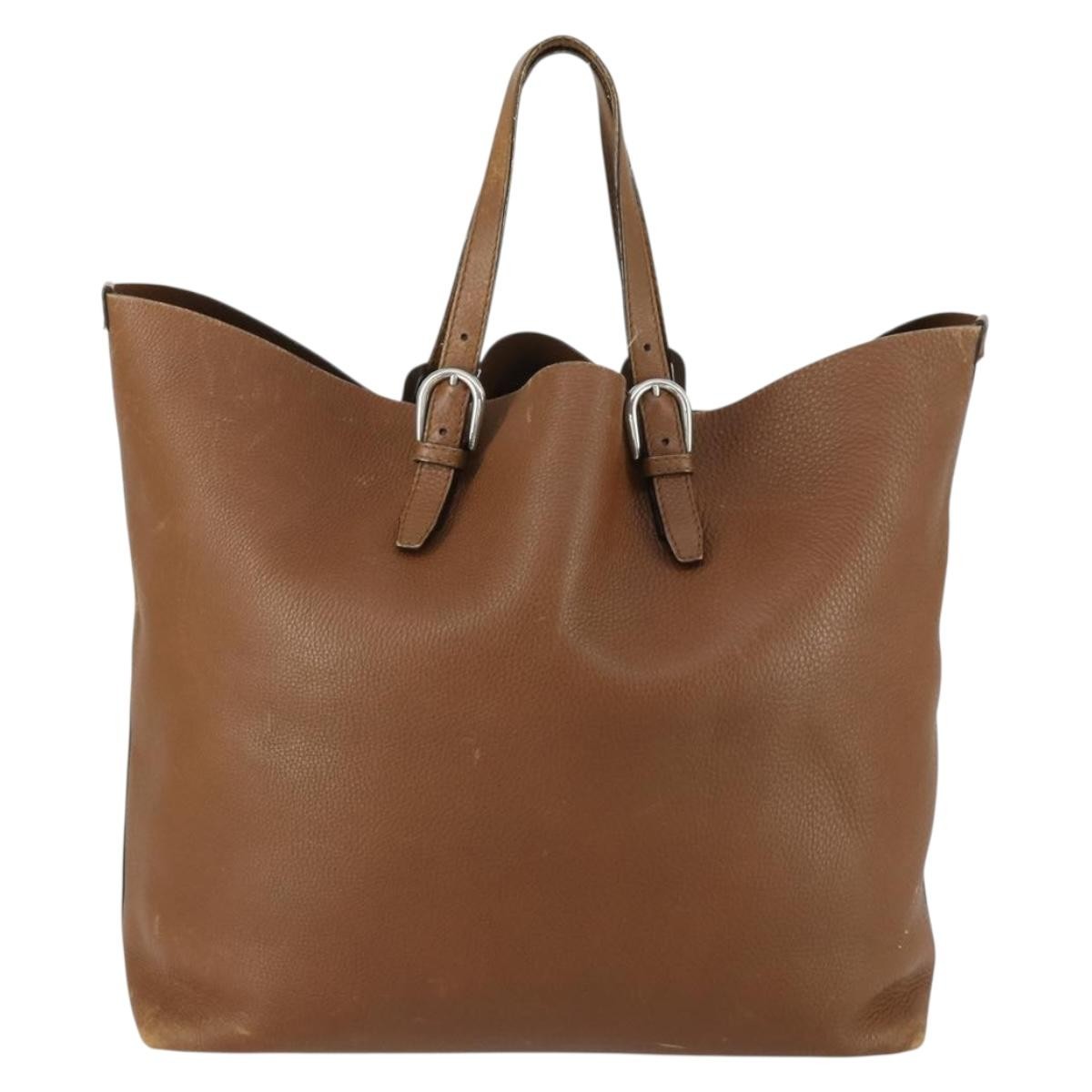 Gucci GUCCI Tote Bag Leather Brown Silver Authentic 160133