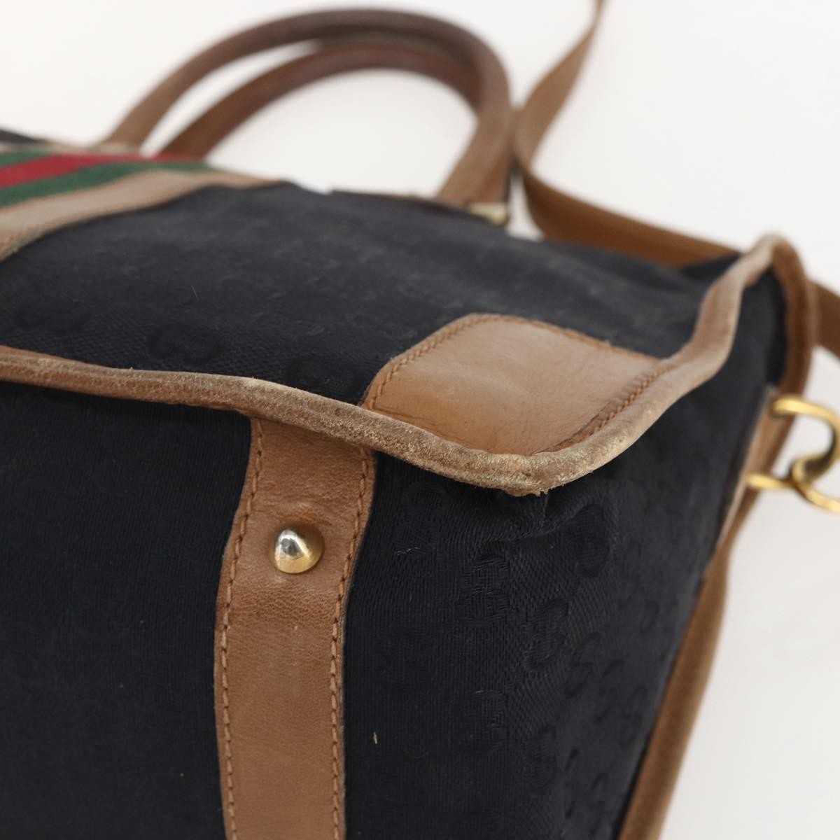 Gucci GUCCI Web Sherry Line GG Canvas Hand Bag 2way Black Gold Authentic gh1528