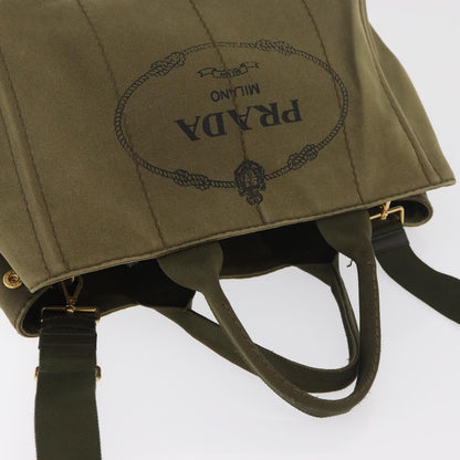 Prada PRADA Canapa MM Hand Bag Canvas 2way Khaki Gold Authentic ti3829