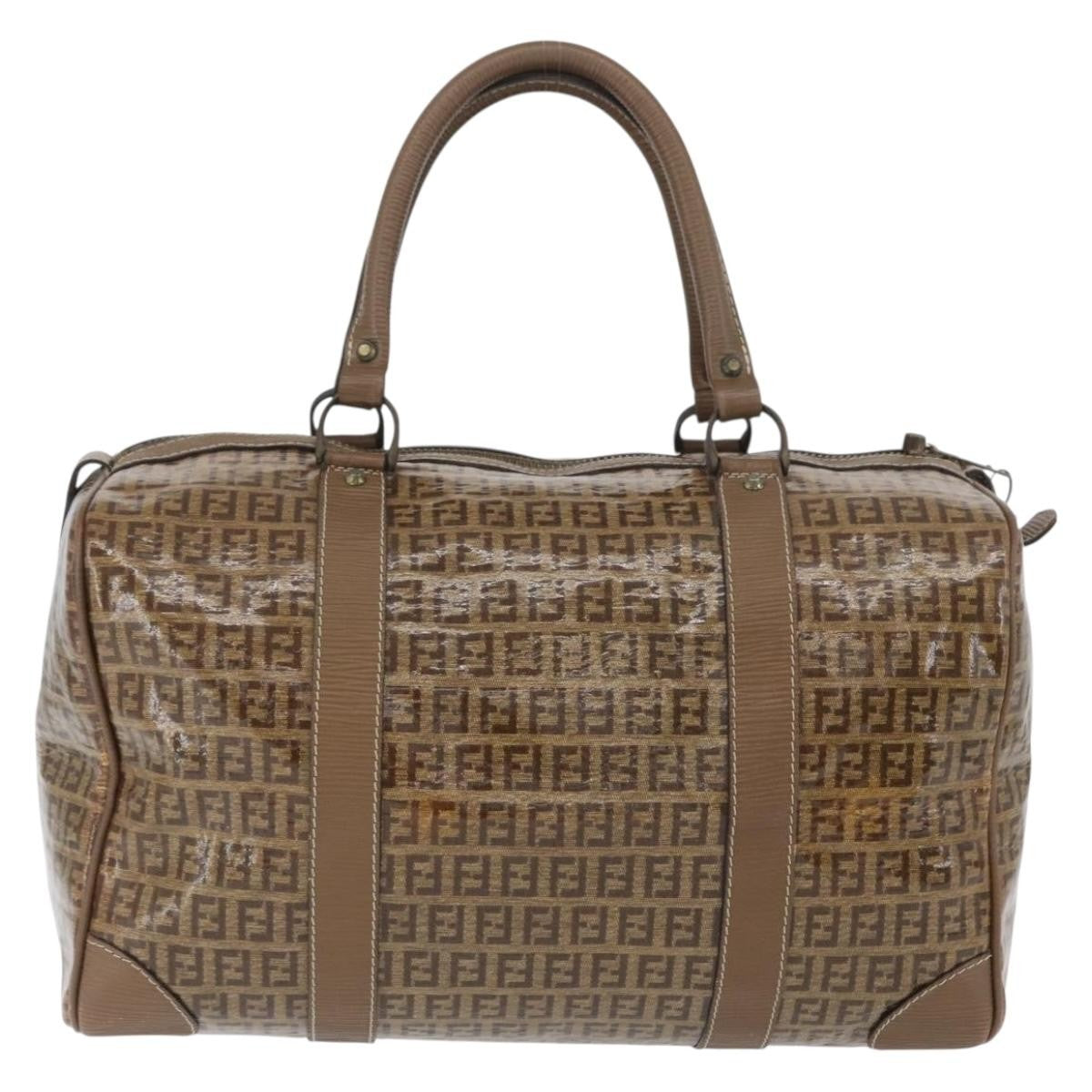 Fendi FENDI Zucchino Canvas Hand Bag PVC 2 Set Brown Authentic ti3754