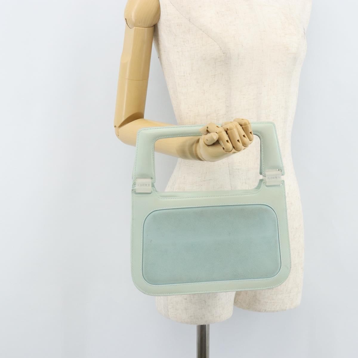 Loewe LOEWE Hand Bag Suede Baby Blue Gold Authentic YKZ454