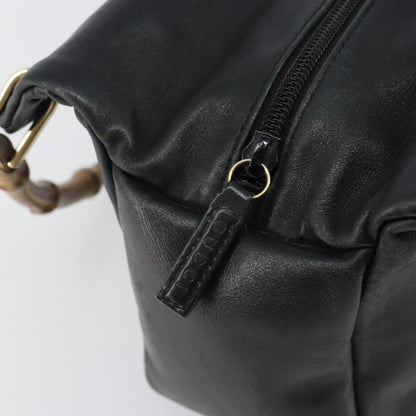 Gucci GUCCI Bamboo Hand Bag Leather Black Gold 000 2865 0575 Authentic 143348