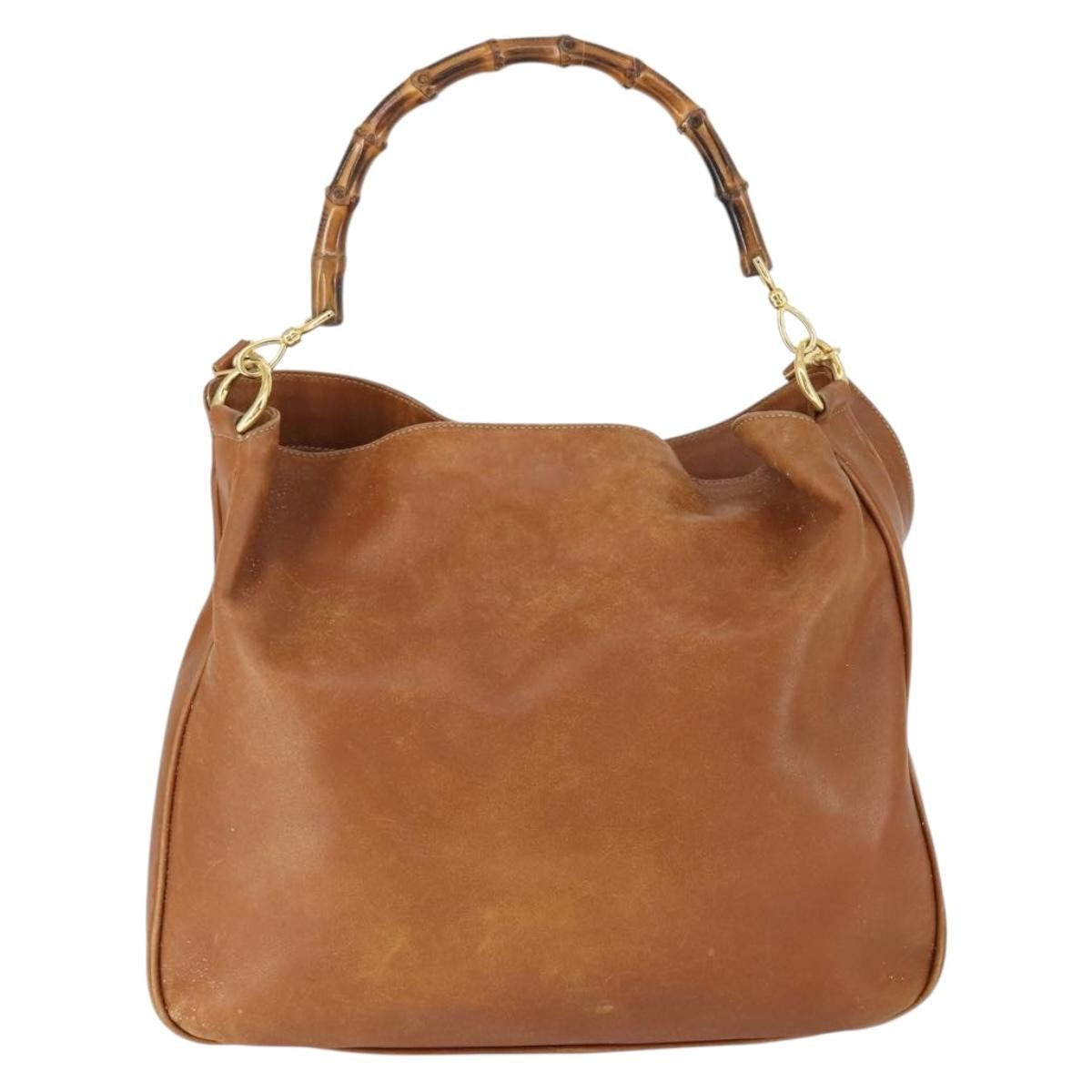 Gucci GUCCI Bamboo Hand Bag Leather 2way Brown Gold 001 1577 2615 Authentic 166632