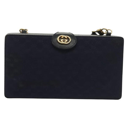 Gucci GUCCI Micro GG Canvas Shoulder Bag Vintage Navy Gold Authentic BA5490