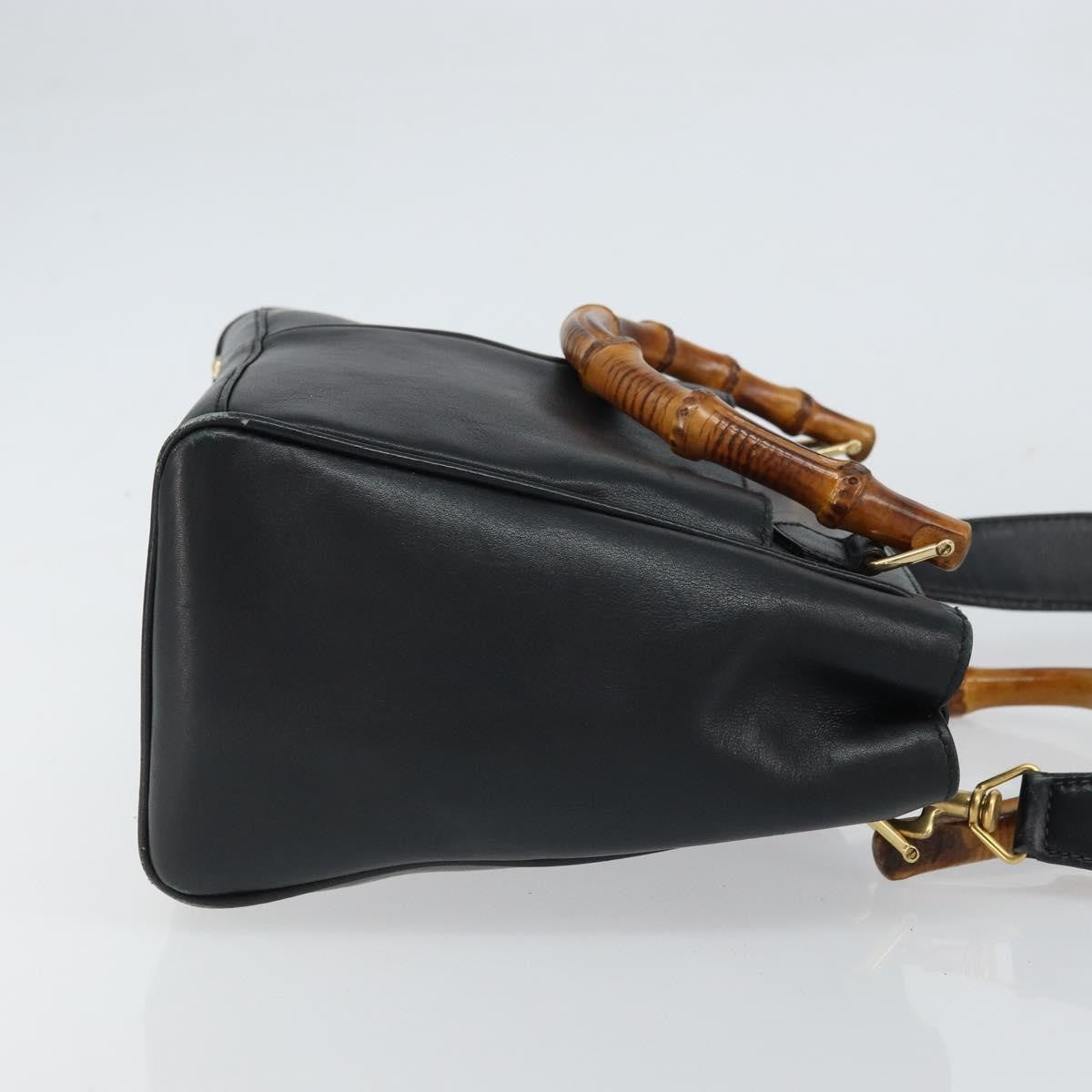 Gucci GUCCI Bamboo Hand Bag Leather 2way Black Gold 000 2122 0316 Authentic 160580