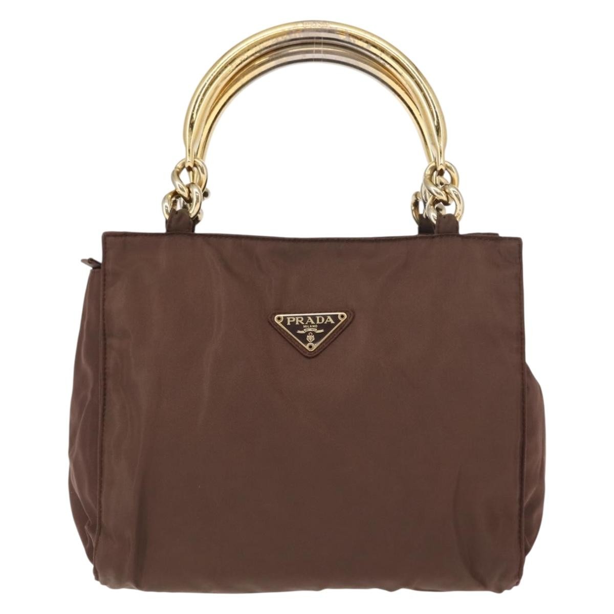 Prada PRADA Hand Bag Nylon Brown Gold Authentic 148292