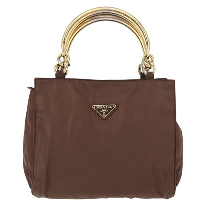 Prada PRADA Hand Bag Nylon Brown Gold Authentic 148292