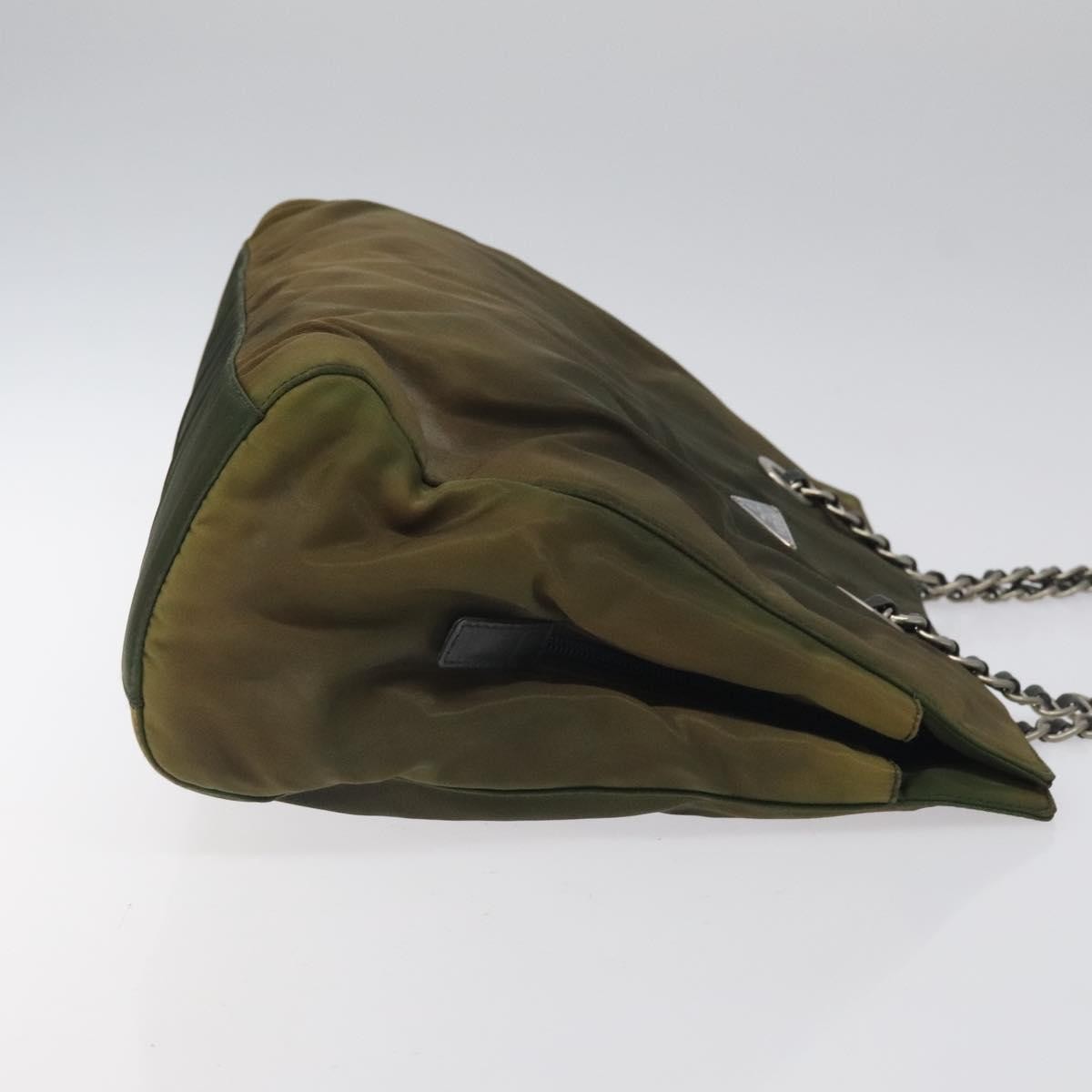 Prada PRADA Chain Shoulder Bag Nylon Khaki Silver Authentic 120140