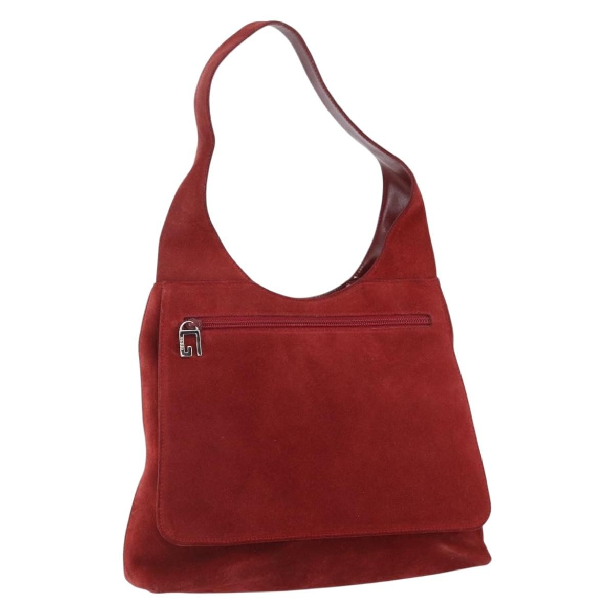 Gucci GUCCI Shoulder Bag Suede Red Silver Authentic 154502