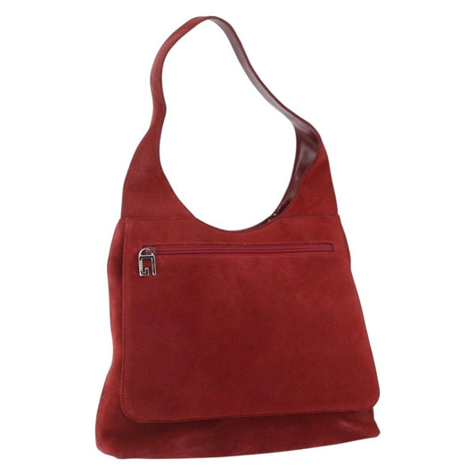Gucci GUCCI Shoulder Bag Suede Red Silver Authentic 154502