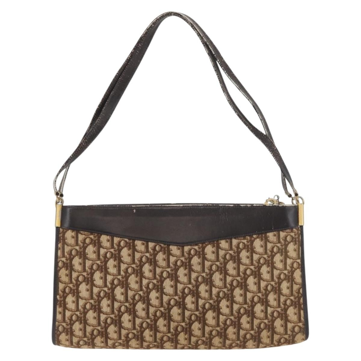Dior Christian Dior Trotter Canvas Shoulder Bag Brown Gold Authentic 178153