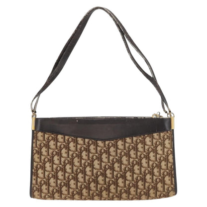 Dior Christian Dior Trotter Canvas Shoulder Bag Brown Gold Authentic 178153