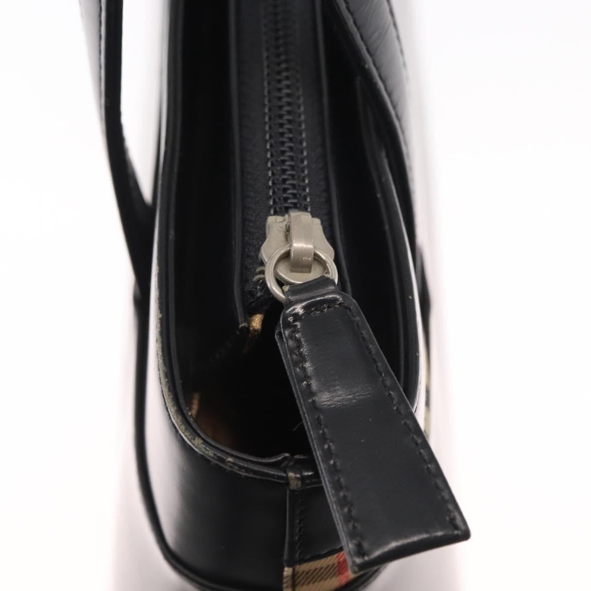Burberry BURBERRY Nova Check Hand Bag Leather Black Silver Authentic SW1869