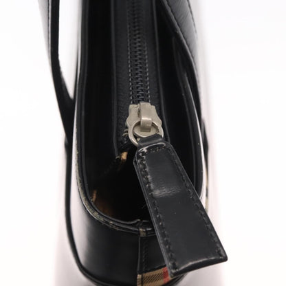 Burberry BURBERRY Nova Check Hand Bag Leather Black Silver Authentic SW1869