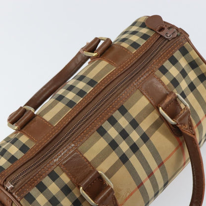 Burberrys Burberrys Nova Check Hand Bag Canvas Leather Beige Gold Authentic mr1638