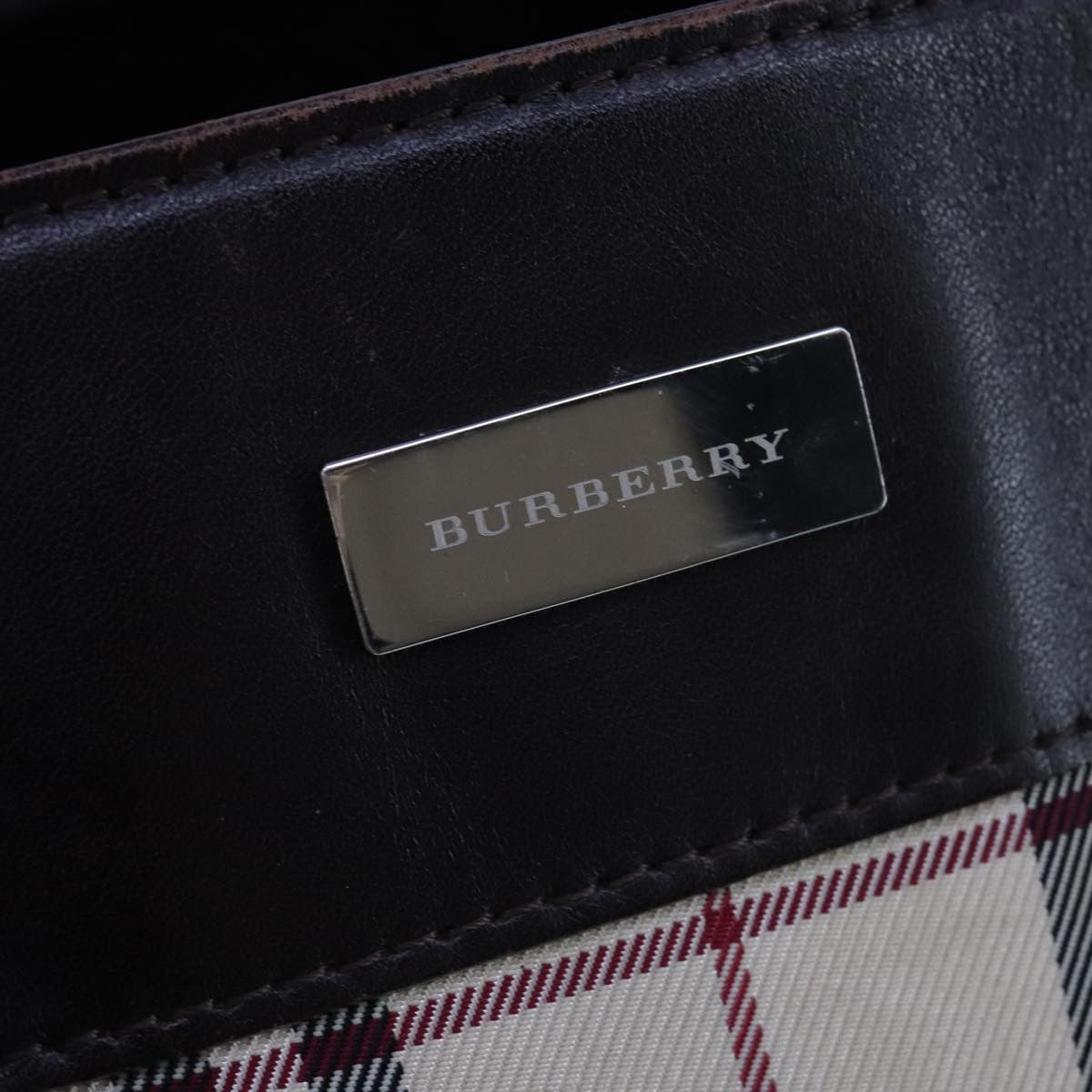 Burberry BURBERRY Nova Check Hand Bag Canvas Leather Beige Brown Silver Authentic 112330