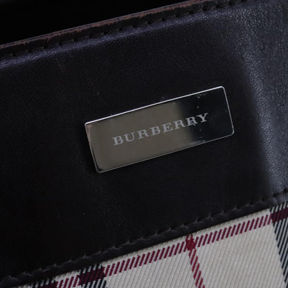 Burberry BURBERRY Nova Check Hand Bag Canvas Leather Beige Brown Silver Authentic 112330